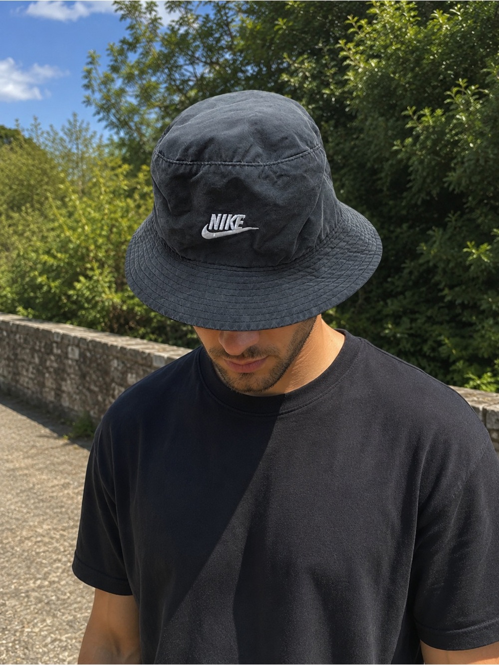 Nike Black Cotton Bucket Hat with White Embroidered Logo
